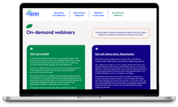 A laptop showing the on-demand webinar site