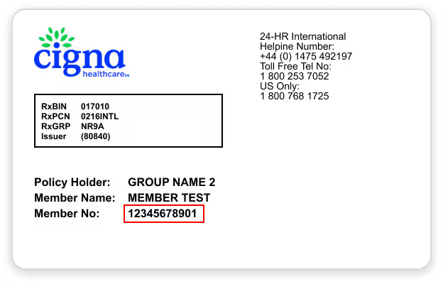 Cigna Healthcare Global ID Card Example 2